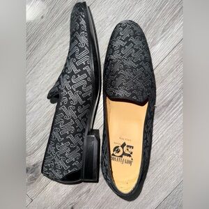 Men’s John Fluevog Black and Gray monogram Loafers